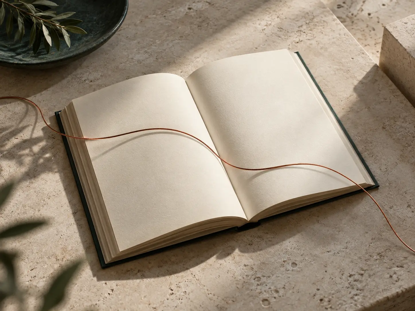 كتاب مفتوح يمر فوقه خيط نحاسي